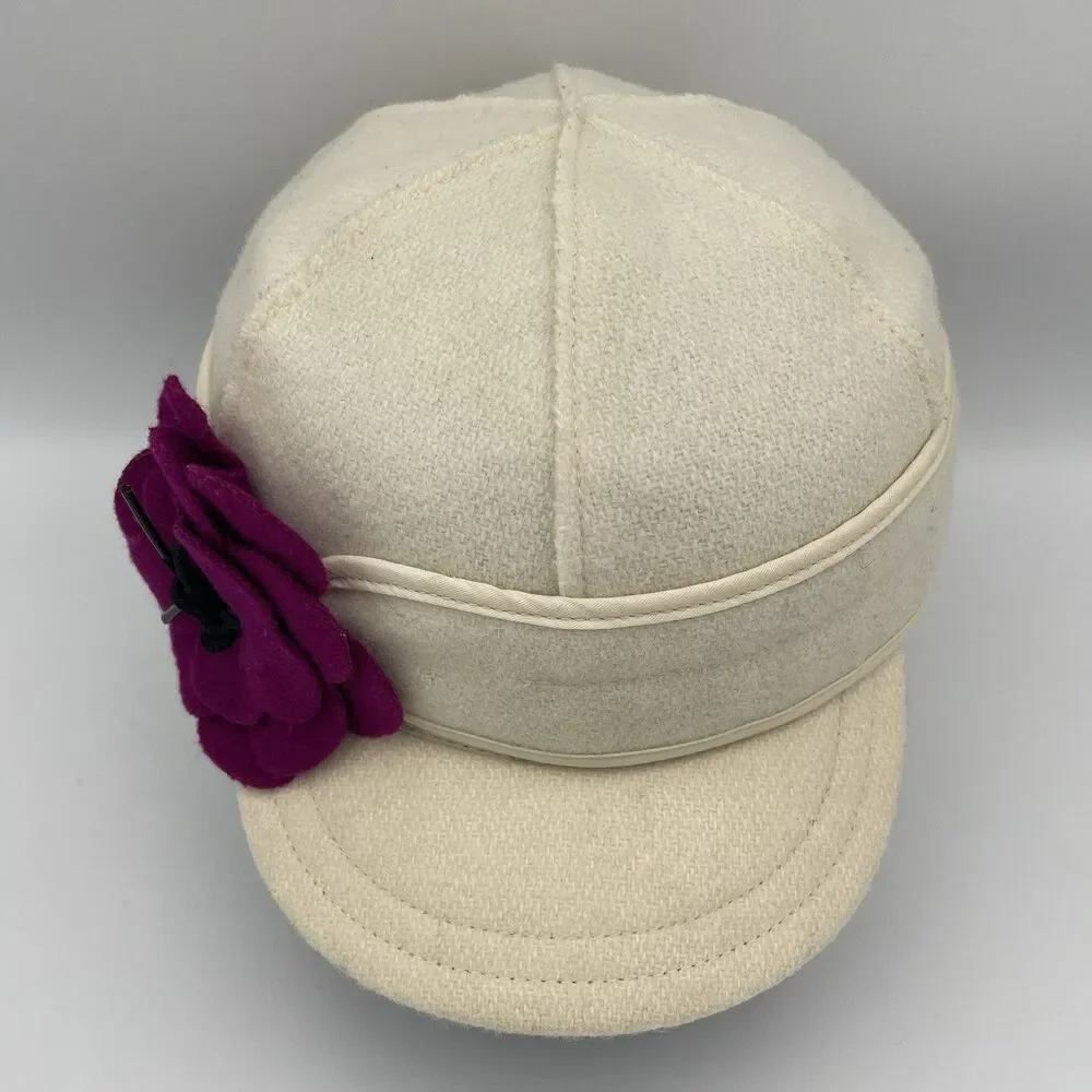 Stormy Kromer Hat Cap Fitted 6 7/8 White Petal Pusher Flower Wool Winter Womens